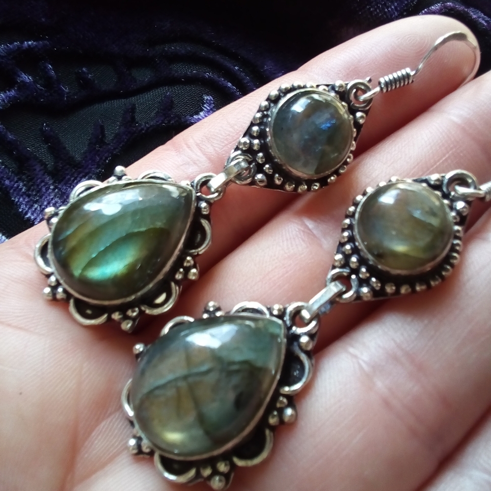 925 Silver + Labradorite Dangly Earrings